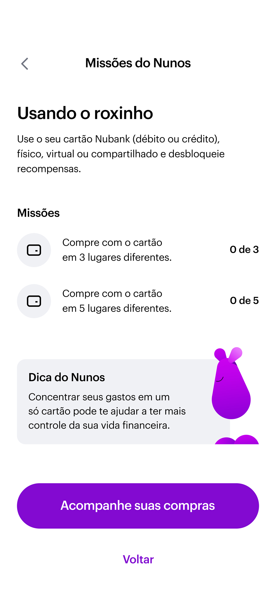 Nubank Nunos task completion screen